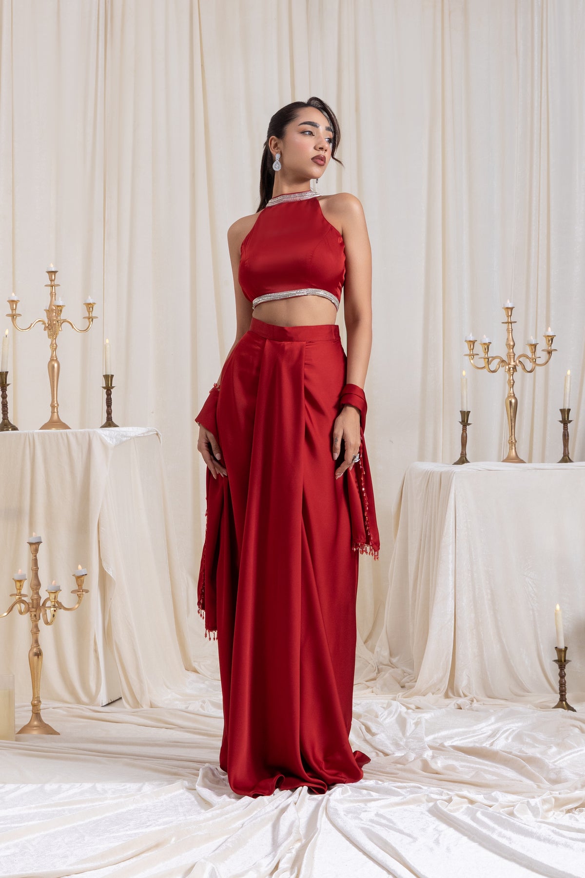 Noor Drape SkirtSet - Red