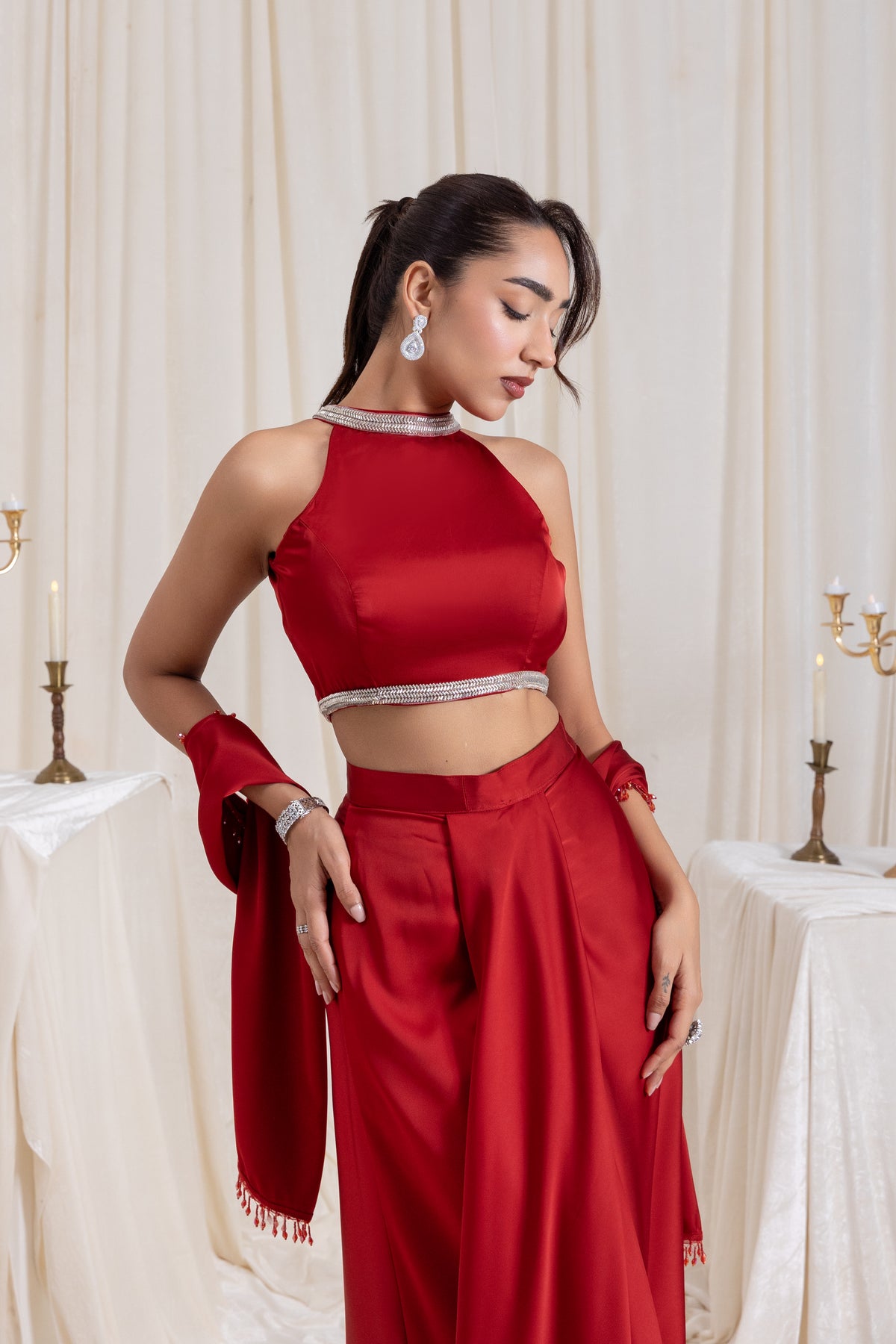 Noor Drape SkirtSet - Red