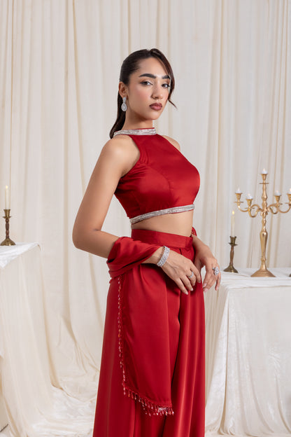 Noor Drape SkirtSet - Red