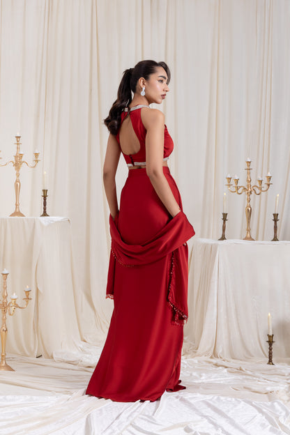 Noor Drape SkirtSet - Red