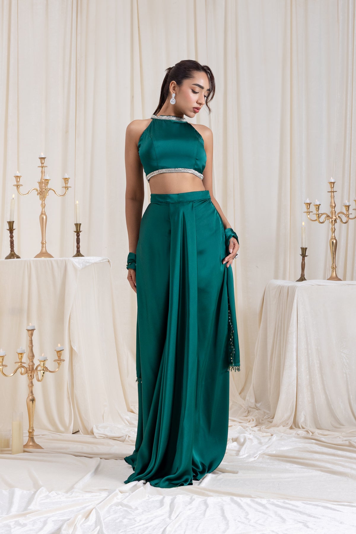 Noor Drape SkirtSet - Green
