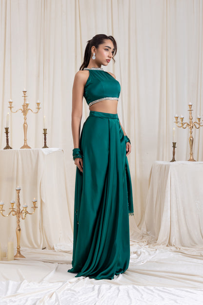 Noor Drape SkirtSet - Green