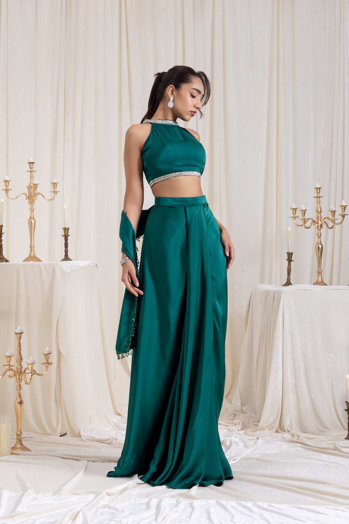 Noor Drape SkirtSet - Green