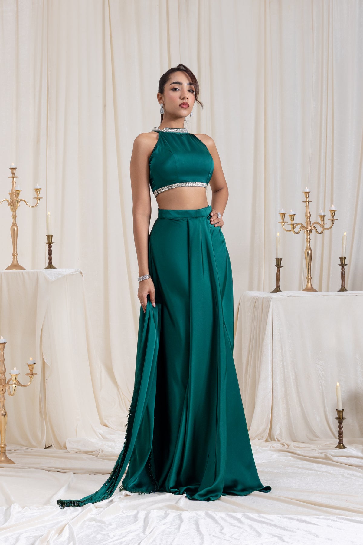 Noor Drape SkirtSet - Green