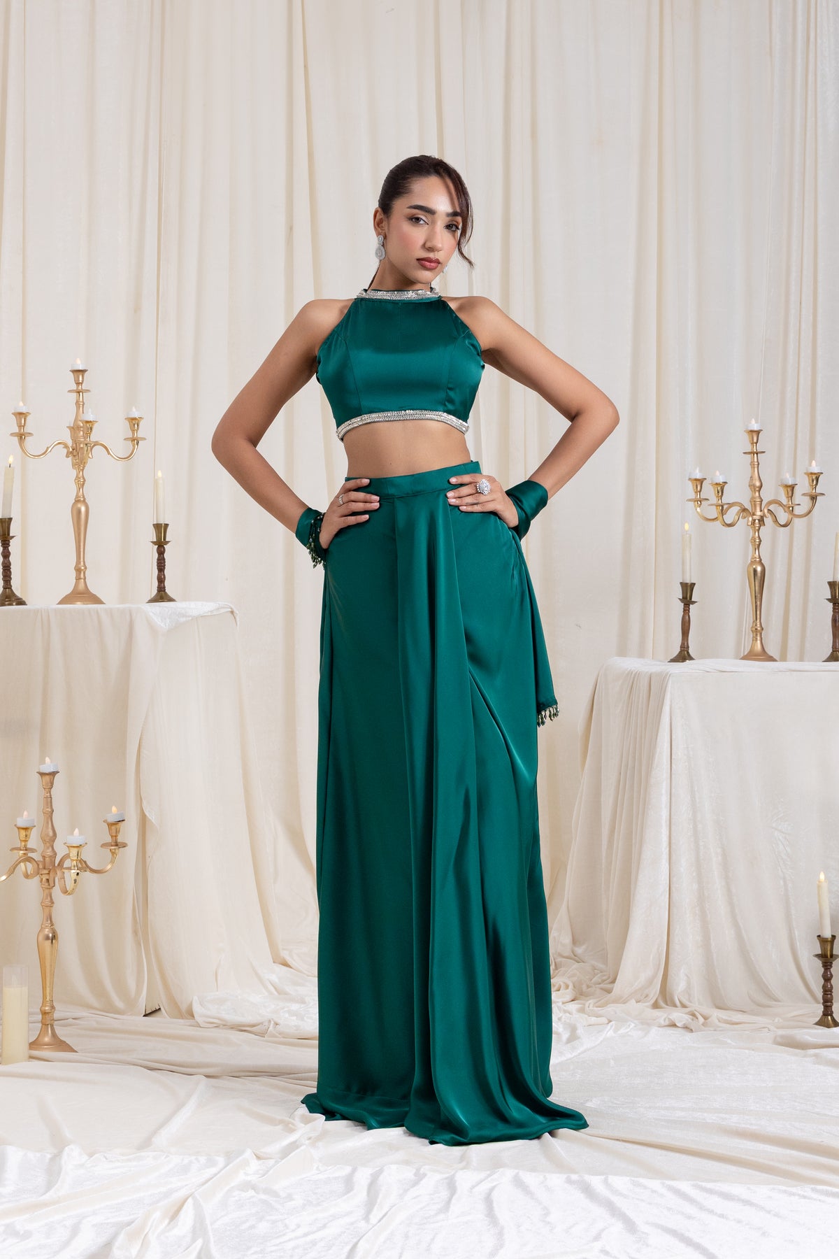 Noor Drape SkirtSet - Green