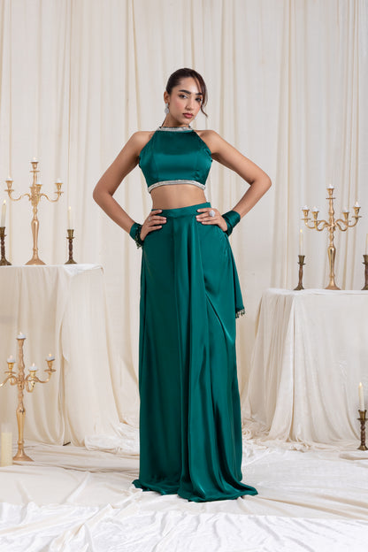 Noor Drape SkirtSet - Green