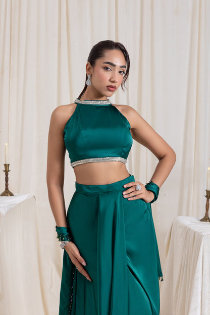 Noor Drape SkirtSet - Green