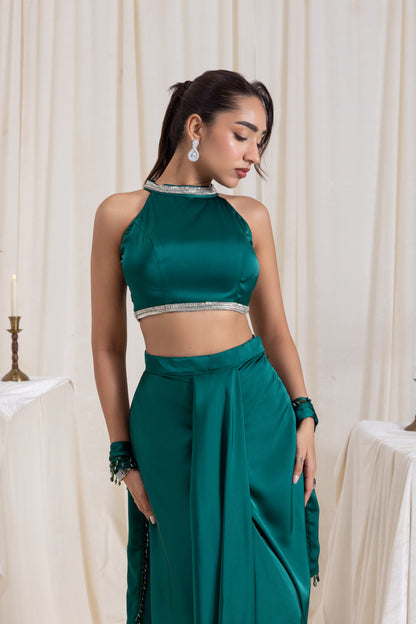 Noor Drape SkirtSet - Green