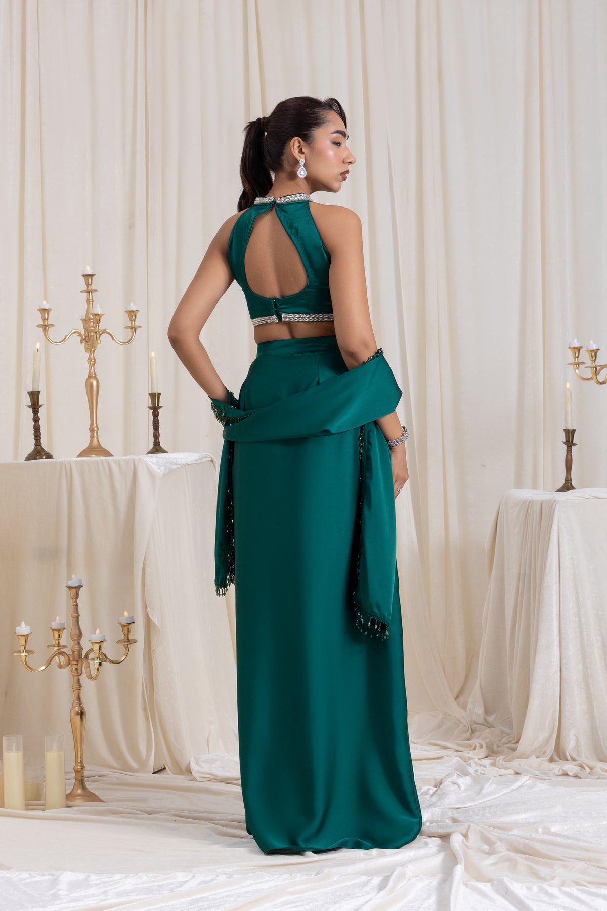 Noor Drape SkirtSet - Green