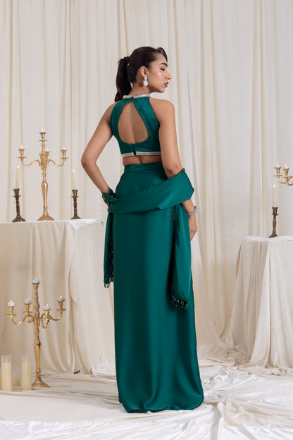 Noor Drape SkirtSet - Green