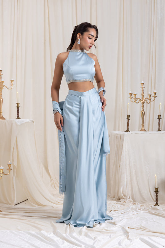 Noor Drape SkirtSet - Blue