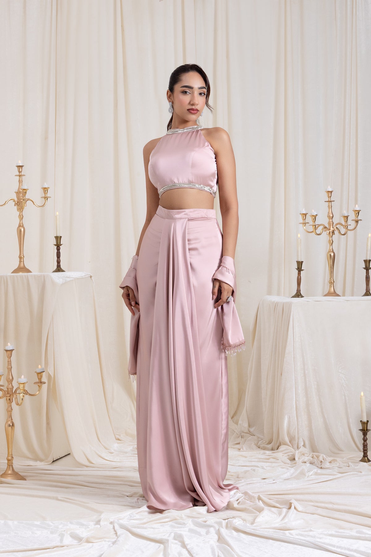 Noor Drape SkirtSet - Pink