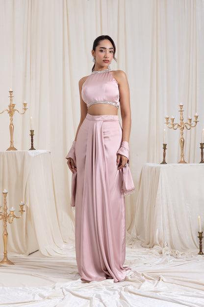 Noor Drape SkirtSet - Pink