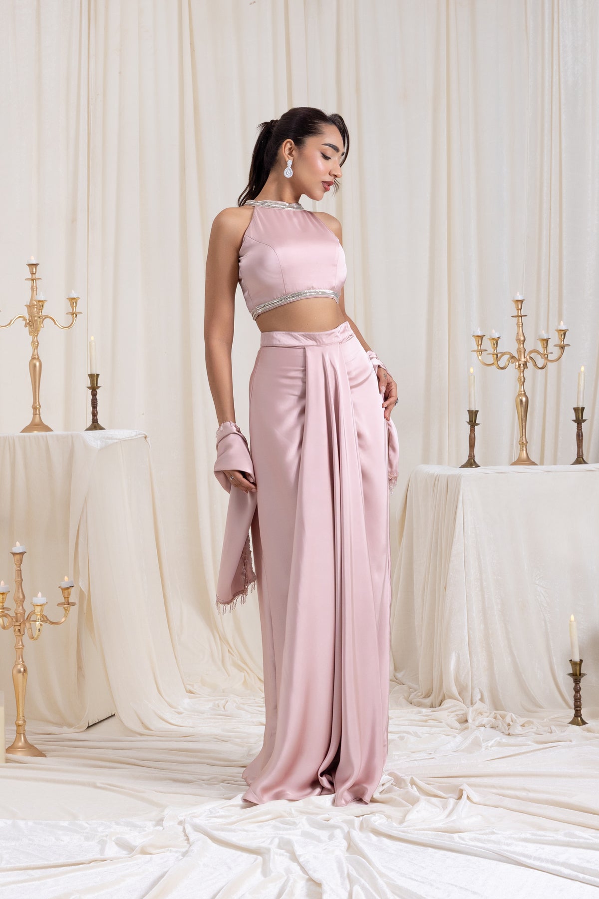 Noor Drape SkirtSet - Pink