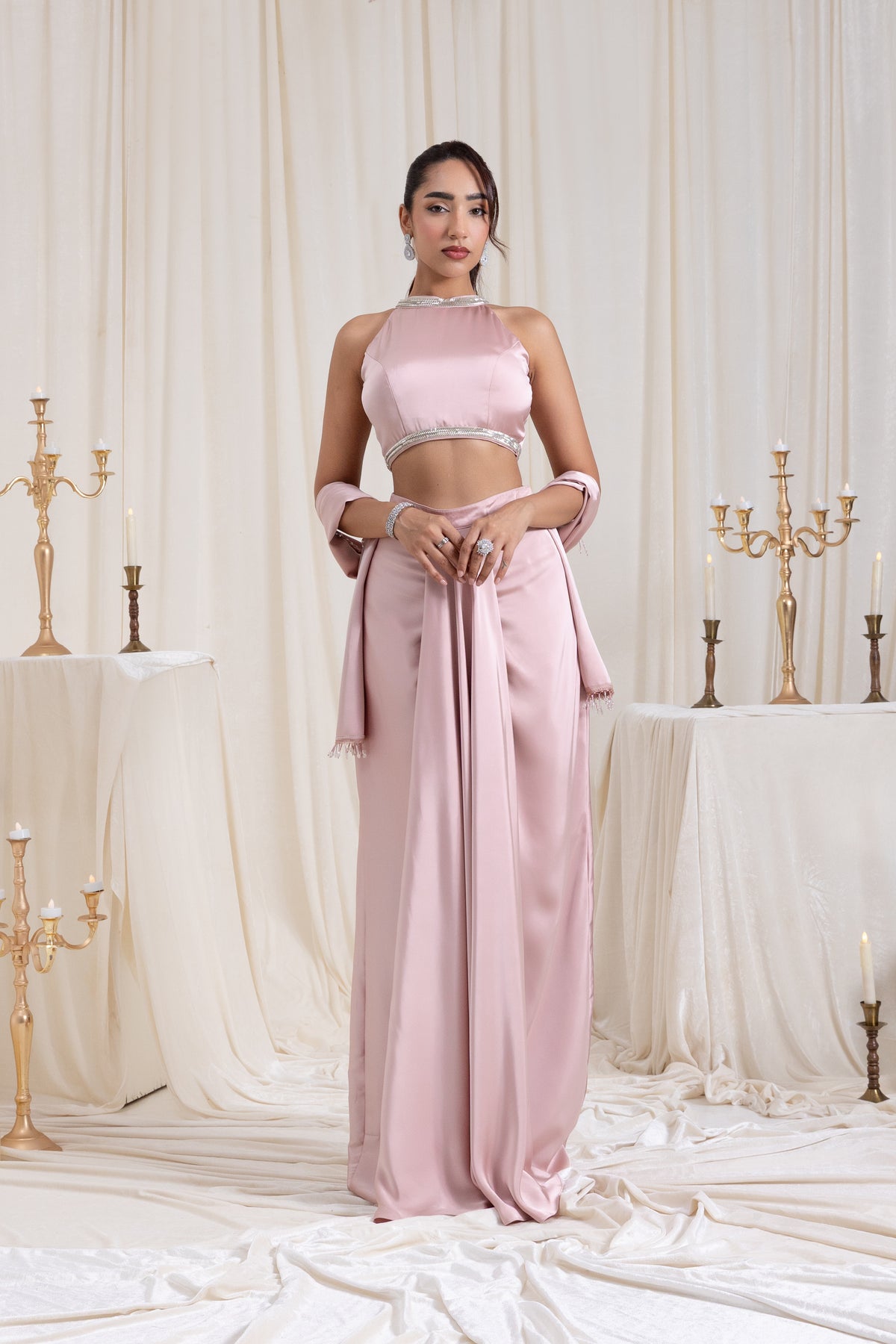 Noor Drape SkirtSet - Pink