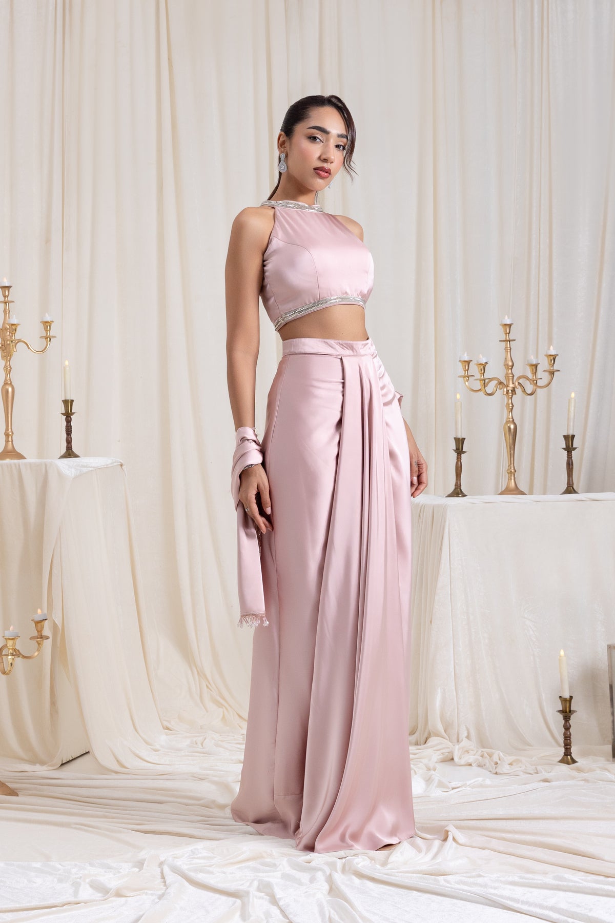 Noor Drape SkirtSet - Pink