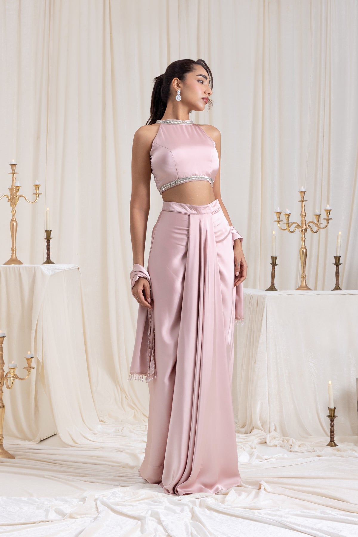 Noor Drape SkirtSet - Pink