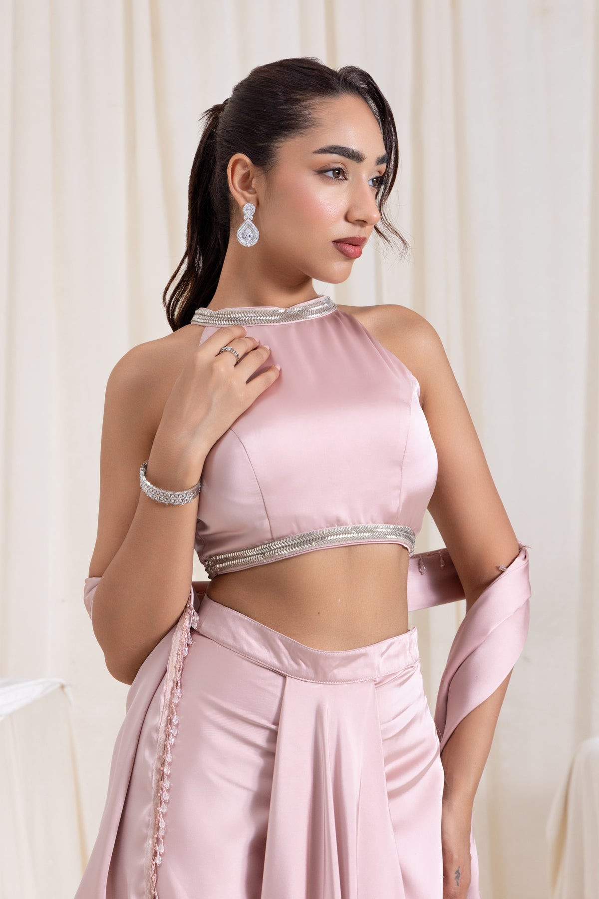 Noor Drape SkirtSet - Pink