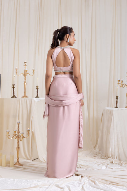 Noor Drape SkirtSet - Pink