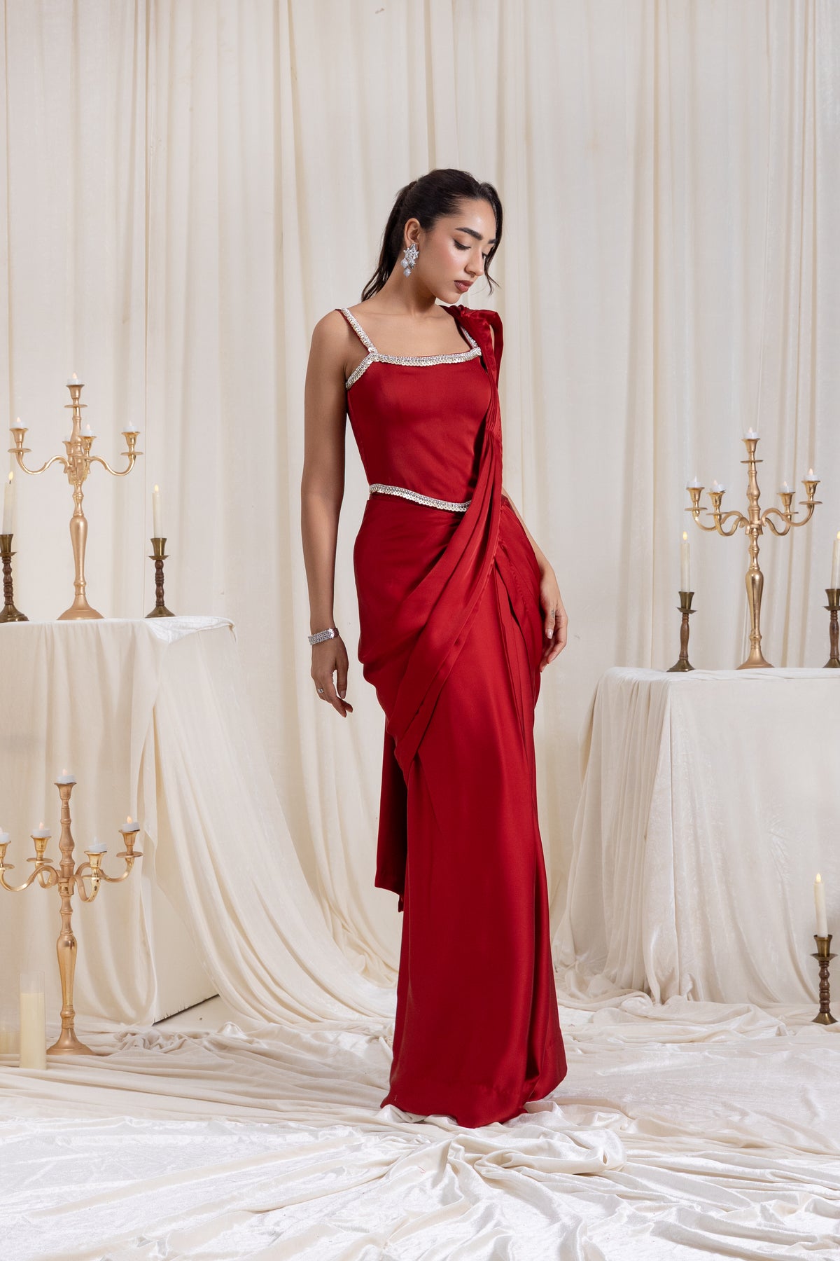 Mehr Corset SareeSet - Red