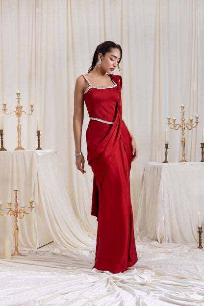 Mehr Corset SareeSet - Red
