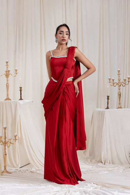Mehr Corset SareeSet - Red