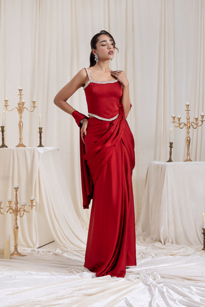Mehr Corset SareeSet - Red