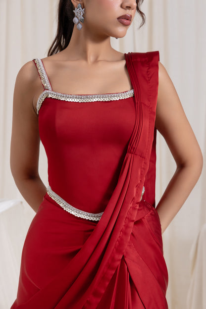 Mehr Corset SareeSet - Red